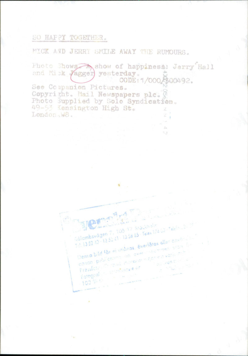 Mick Jagger and the model model Jerry Hall - Vintage Photograph