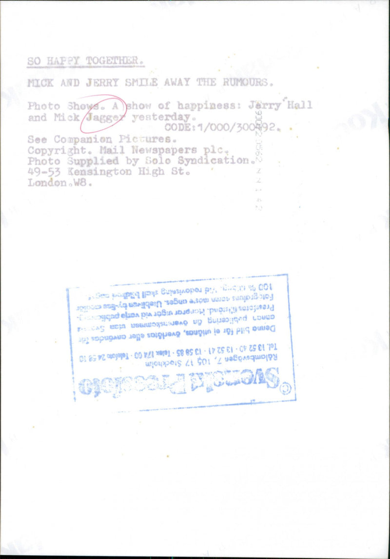 Mick Jagger and the model model Jerry Hall - Vintage Photograph