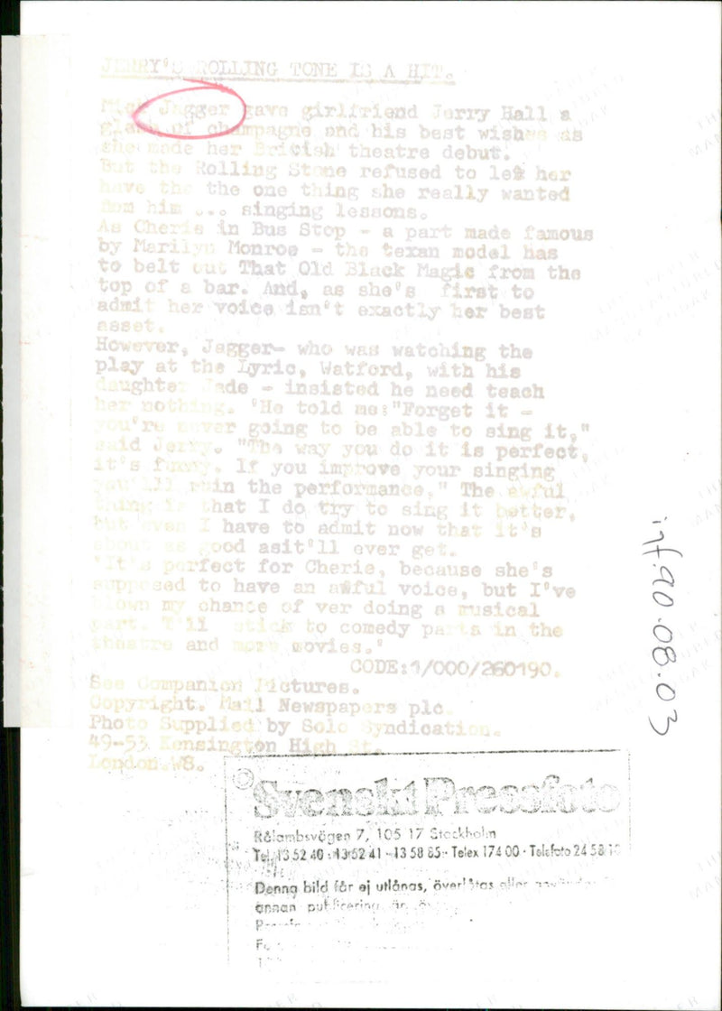 Mick Jagger and the model Jerry Hall at Jerry&