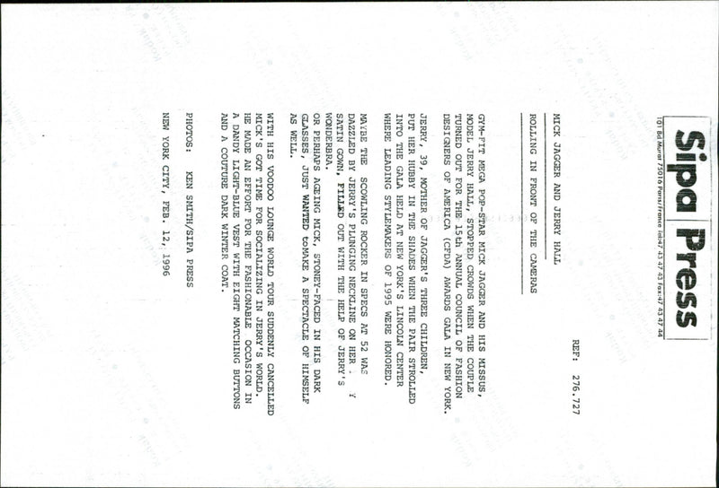 Mick Jagger with photo model Jerry Hall at the Council of Fashin Designers of Americas Awards - Vintage Photograph