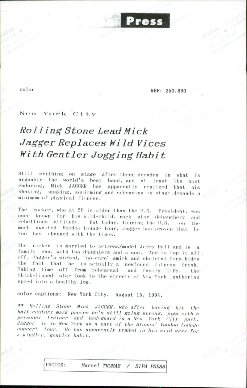 Mick Jagger is jogging with a personal coach in Central Park - Vintage Photograph