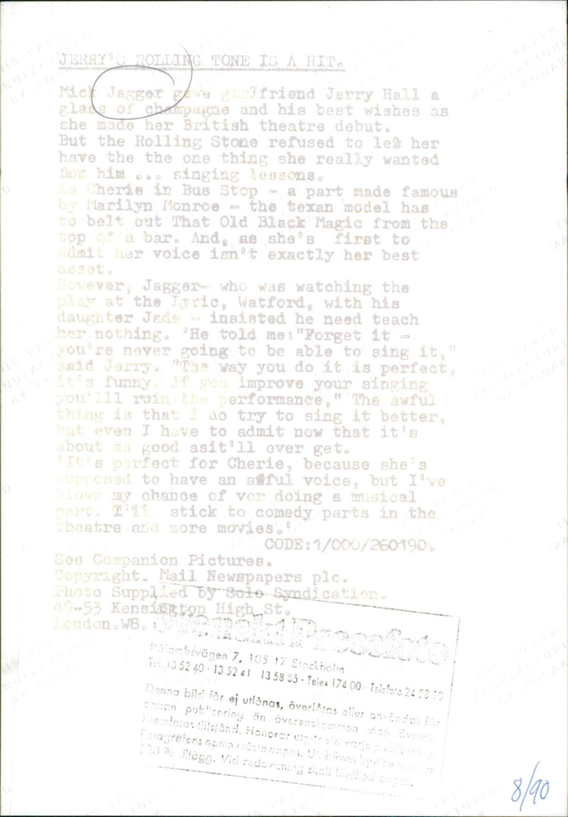 Mick Jagger and the model Jerry Hall at Jerry&