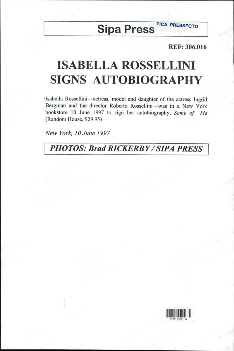 Isabella Rossellini signs her autobiography Some of Me - Vintage Photo