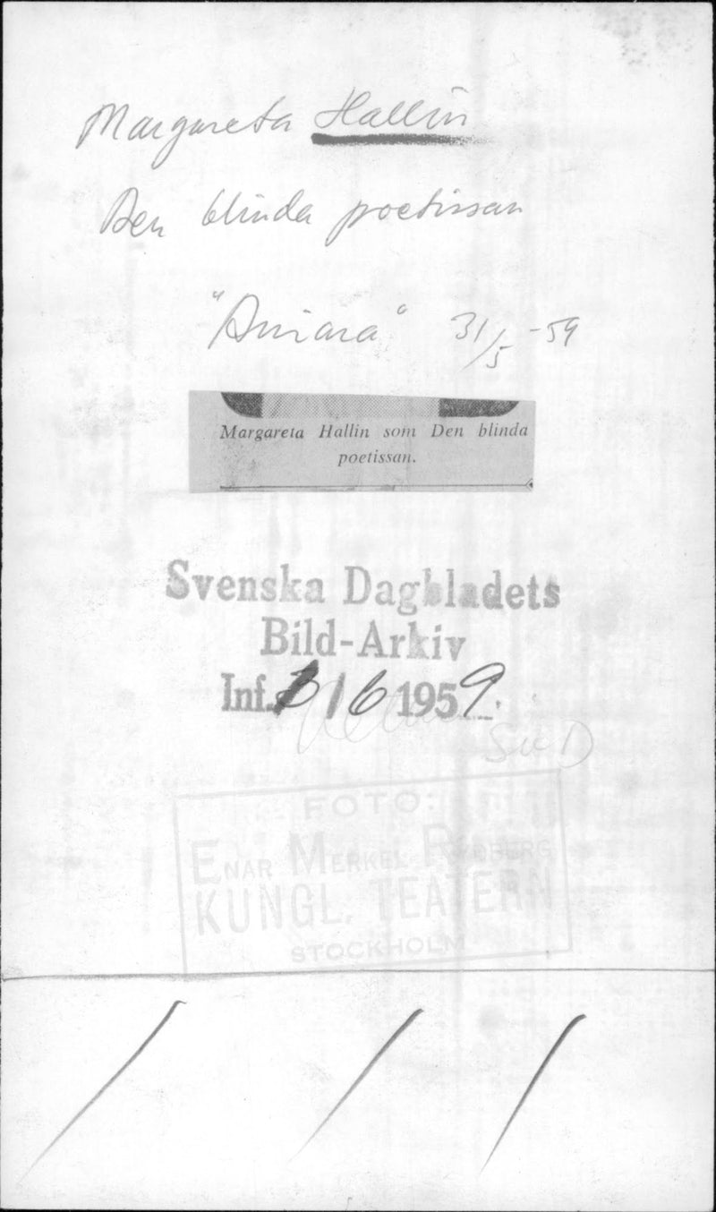 Opera singer Margareta Hallin as The blind poetry in &quot;Aniara&quot; - Vintage Photograph