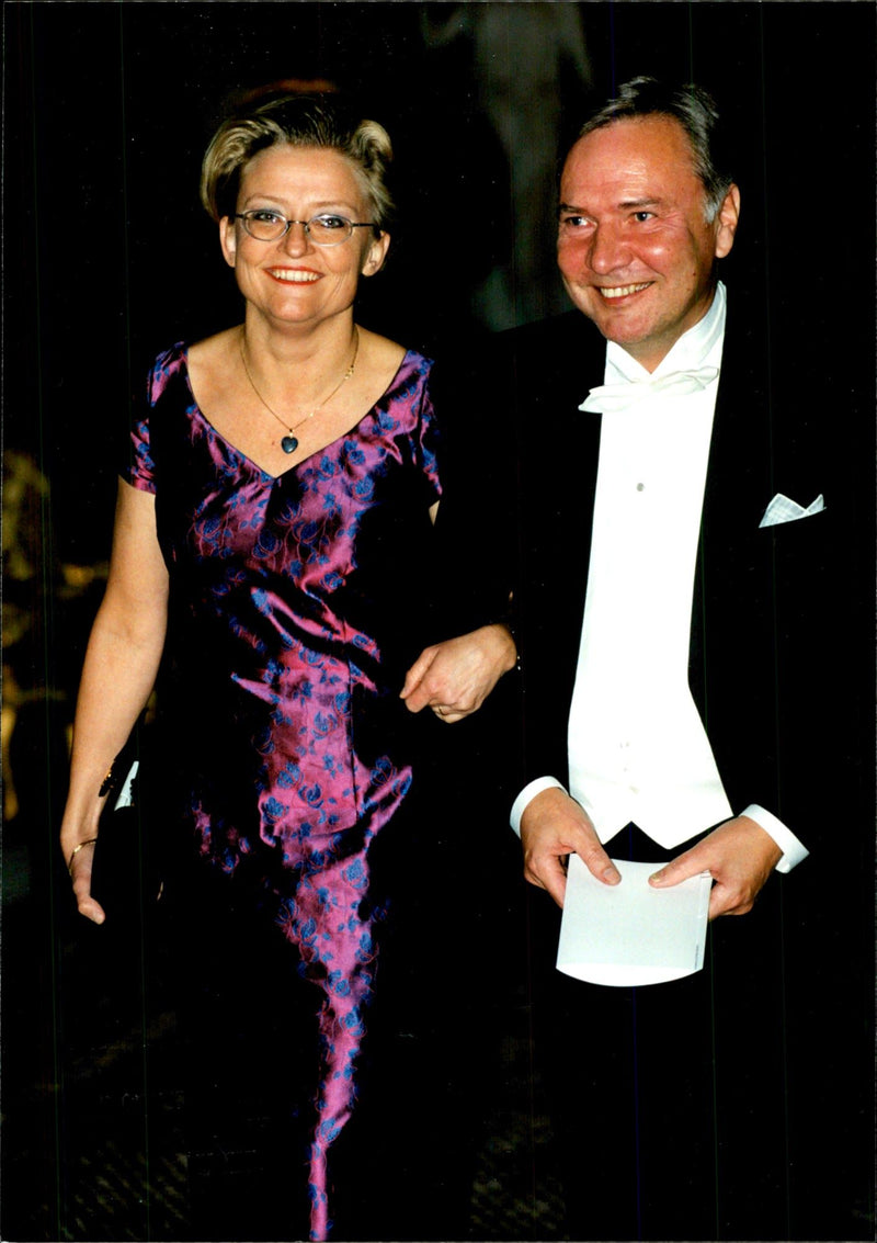 Foreign Minister Anna Lindh with husband Bo Holmberg arrives for a gala dinner - Vintage Photograph