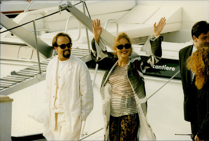 Sharon Stone is in Cannes with boyfriend Bob Wagner for the premiere of the movie &quot;Faster than Death&quot; - Vintage Photograph