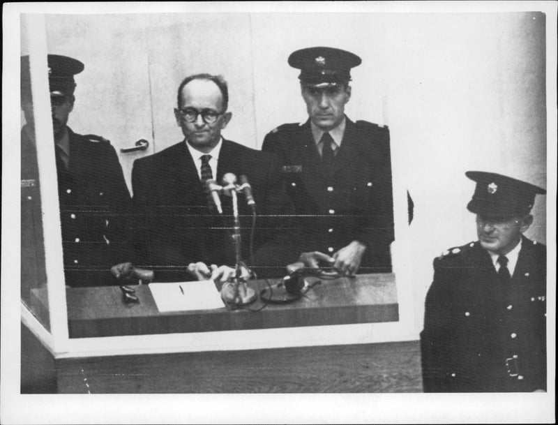 War Crimes Adolf Eichmann, who was responsible for mass murder of the Jews during the trial in Jerusalem where he was sentenced to death by hanging. - Vintage Photograph