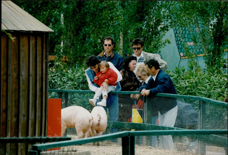 Daniel Ducruet is hanging out with the children Louis and Pauline at an animal and water park. - Vintage Photograph