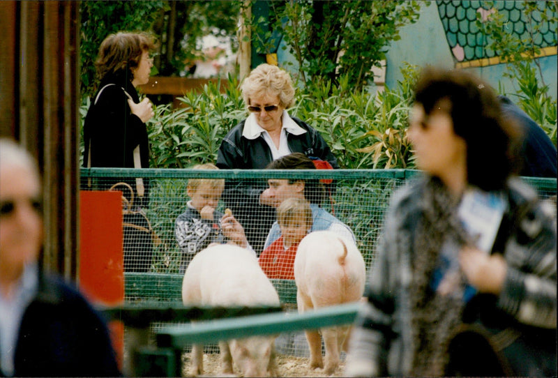 Daniel Ducruet is hanging out with the children Louis and Pauline at an animal and water park. - Vintage Photograph