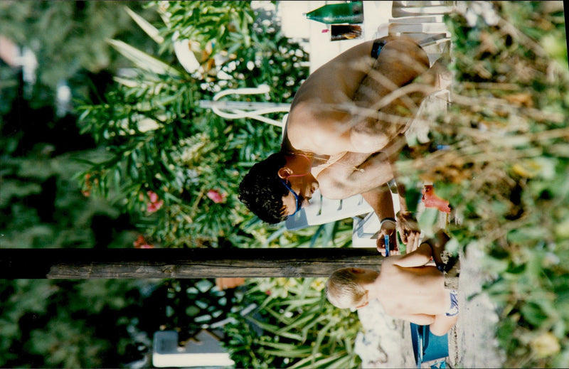 Daniel Ducruet is hanging out with the children Louis and Pauline at an animal and water park. - Vintage Photograph