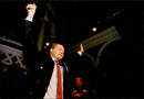 Ulf Dinkelspiel rejoices after the election result after the referendum. - Vintage Photograph