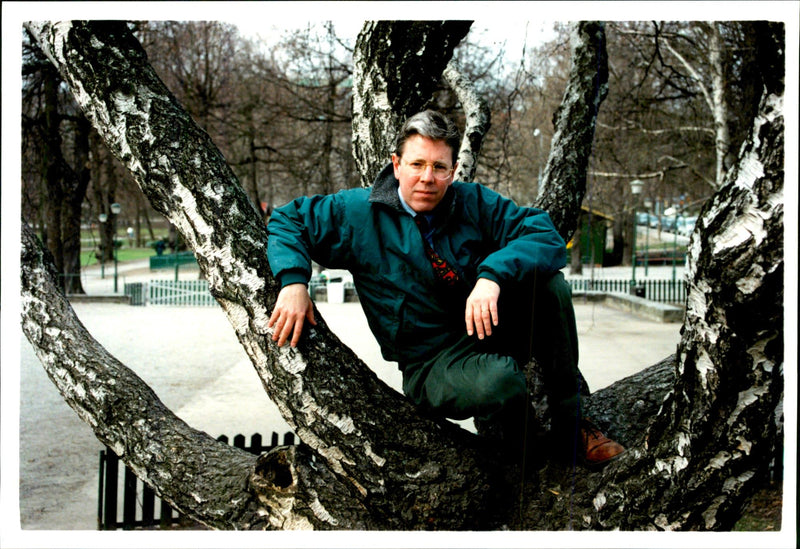 American writer Richard Preston is sitting in a tree - Vintage Photograph