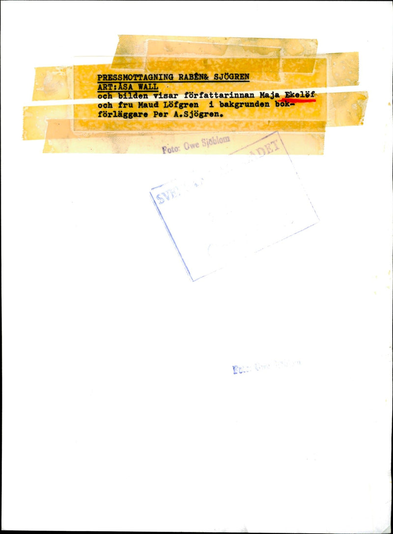 Writer Maja EklÃ¶f and Maud LÃ¶fgren and book publisher Per A. SjÃ¶gren during a press reception with RabÃ©n &amp; SjÃ¶gren - Vintage Photograph