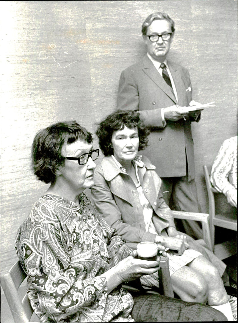 Writer Maja EklÃ¶f and Maud LÃ¶fgren and book publisher Per A. SjÃ¶gren during a press reception with RabÃ©n &amp; SjÃ¶gren - Vintage Photograph