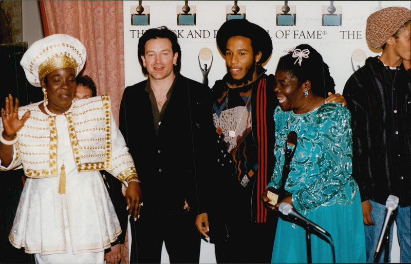 Bono from U2 together with Rita Marley and Ziggy Marley - Vintage Photograph