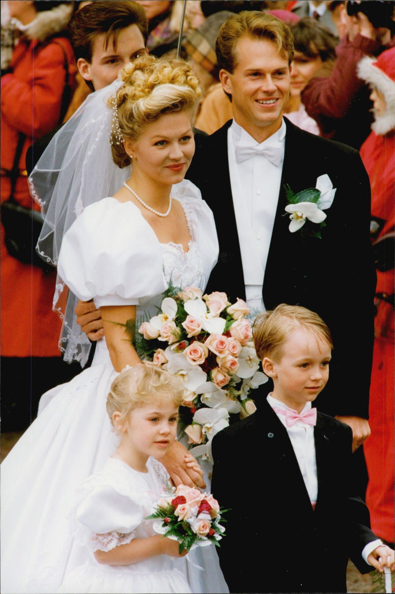 Tennis player Stefan Edberg and Annette Olsens at their wedding in VÃ¤xjÃ¶ Cathedral - Vintage Photograph