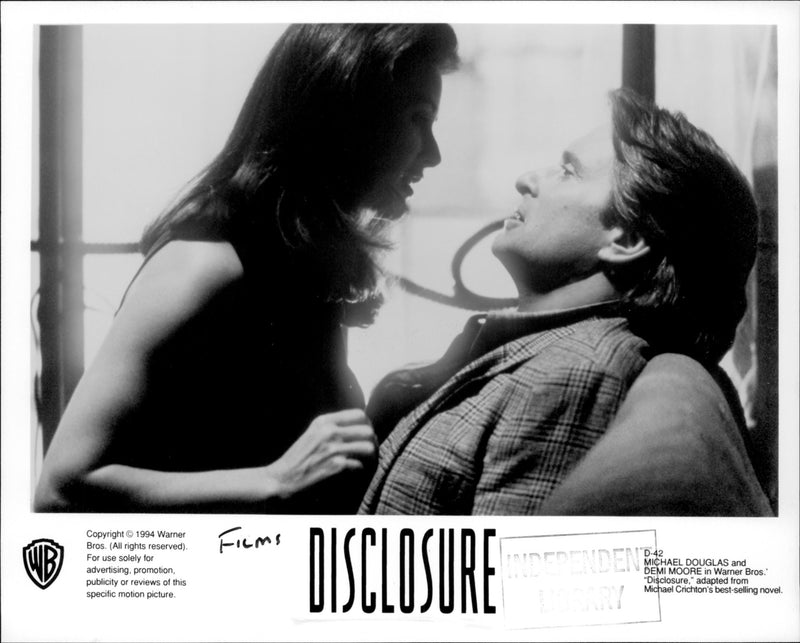 Demi Moore with Michael Douglas in a romantic moment at film "Disclosure" - Vintage Photograph