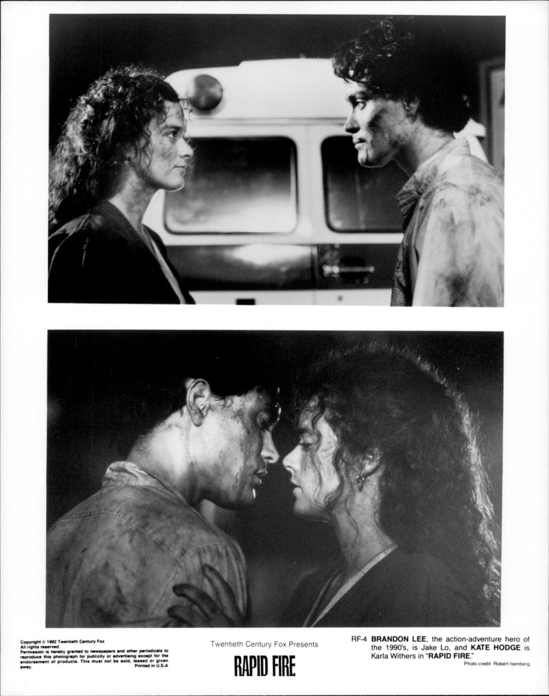 Brandon Lee as Jake Lo and Kate Hodge as Detective Karla Withers in Rapid Fire - Vintage Photograph