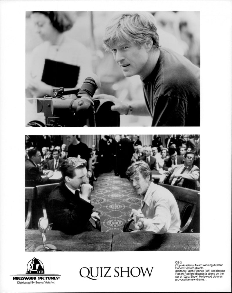 Director Robert Redford (above) and Ralph Fiennes in film 'Quiz Show' - Vintage Photograph