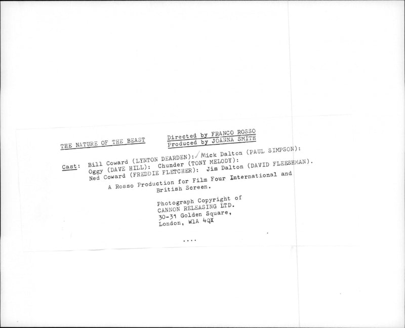 Lynton Dearden in The Nature of the Beast. 1988. - Vintage Photograph