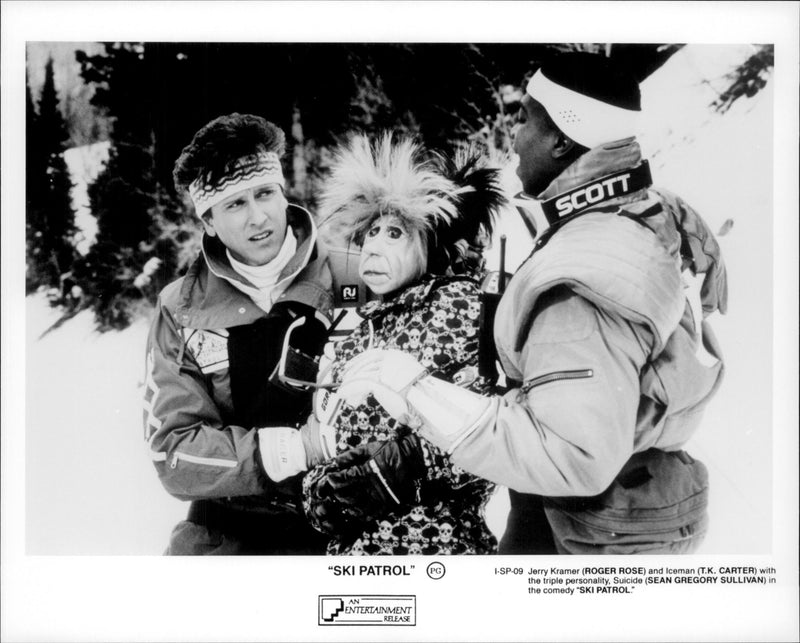 Roger Rose as Jerry Cramer and T.K. Carter as Iceman in a scene from Ski Patrol. - Vintage Photograph