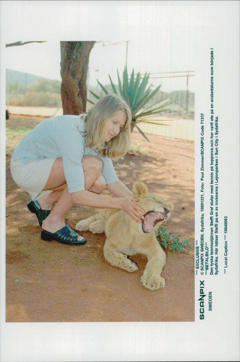 German tennis player Steffi Graf in South Africa visits the Lion Park - Vintage Photograph