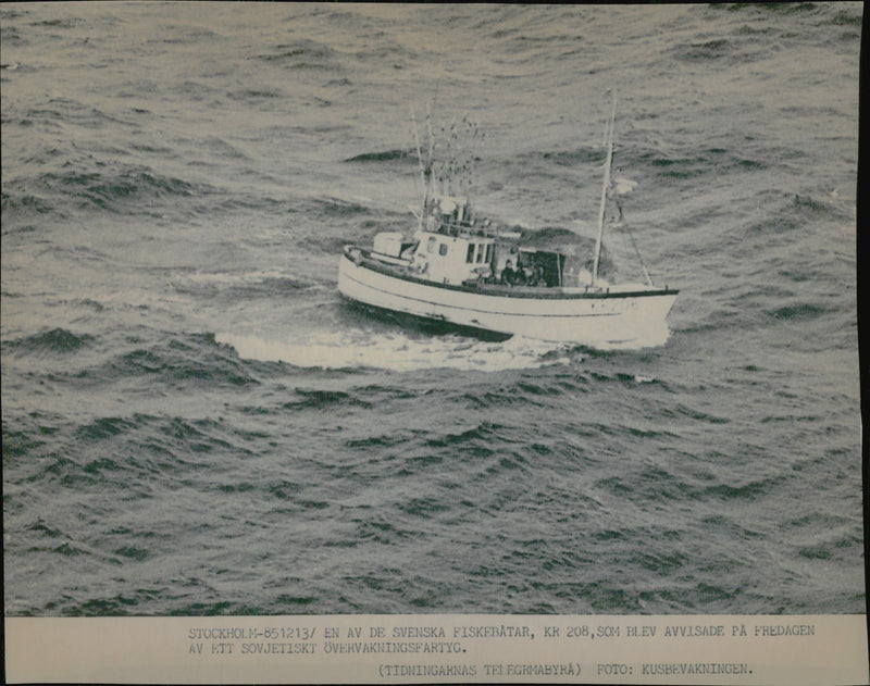 One of the Swedish fishing boats rejected from the fishing zone of Soviet military ships. - Vintage Photograph