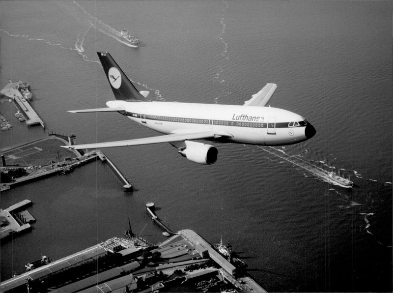 One of Lufthansa Airbus A310 in the air. - Vintage Photograph