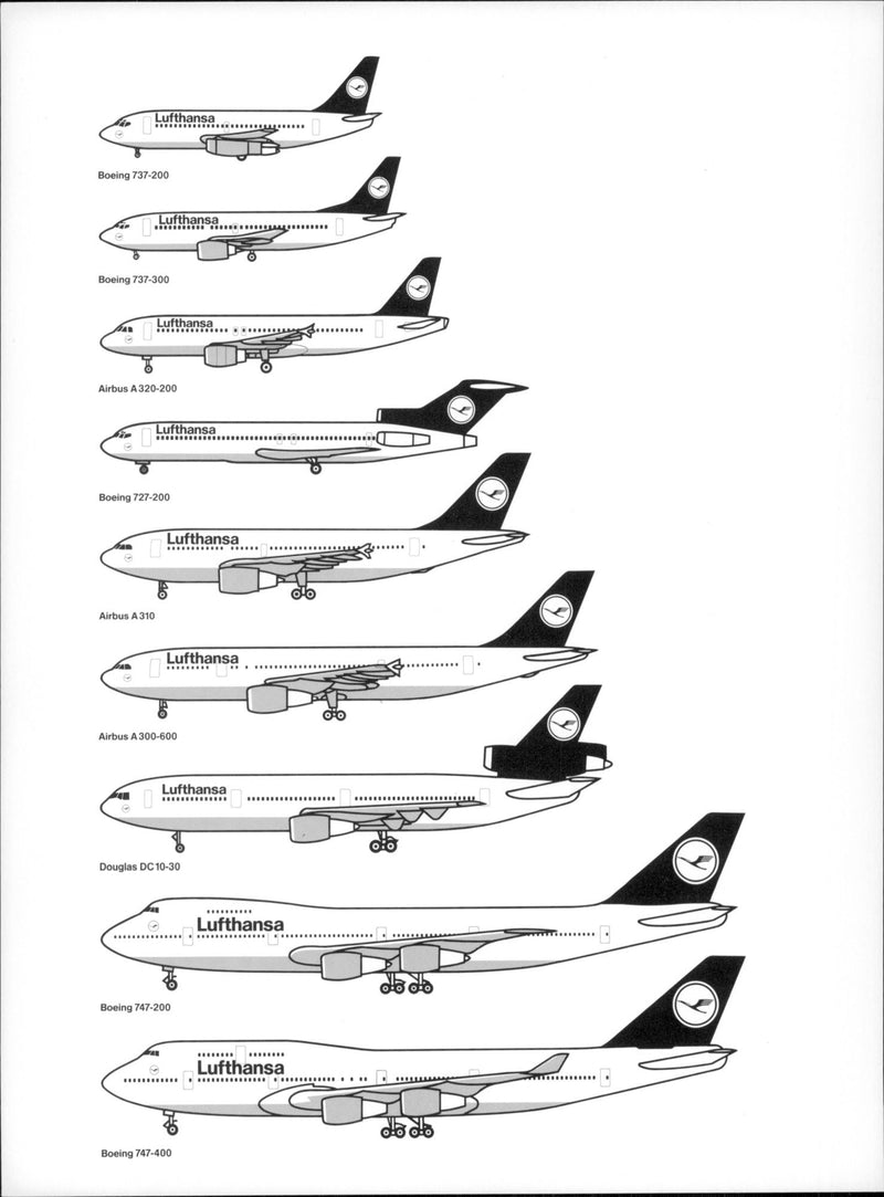 Overview of the various aircraft models included in the Lufthansa fleet. - Vintage Photograph