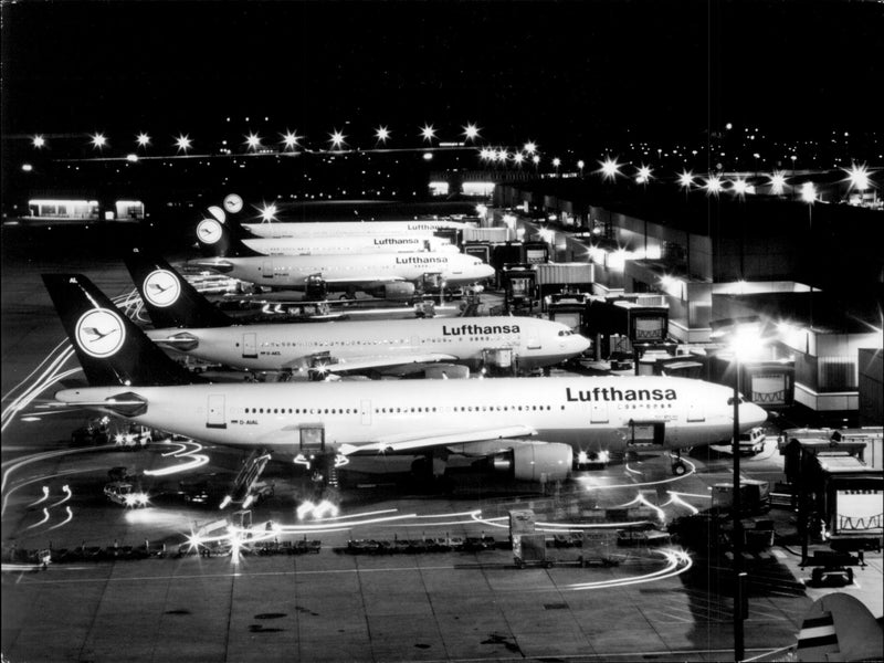 Article image of parts of Lufthansa night-parked fleet. - Vintage Photograph