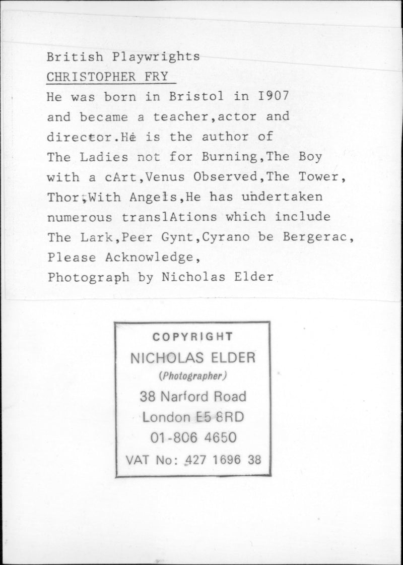 English poet and playwright, Christopher Fry. - Vintage Photograph