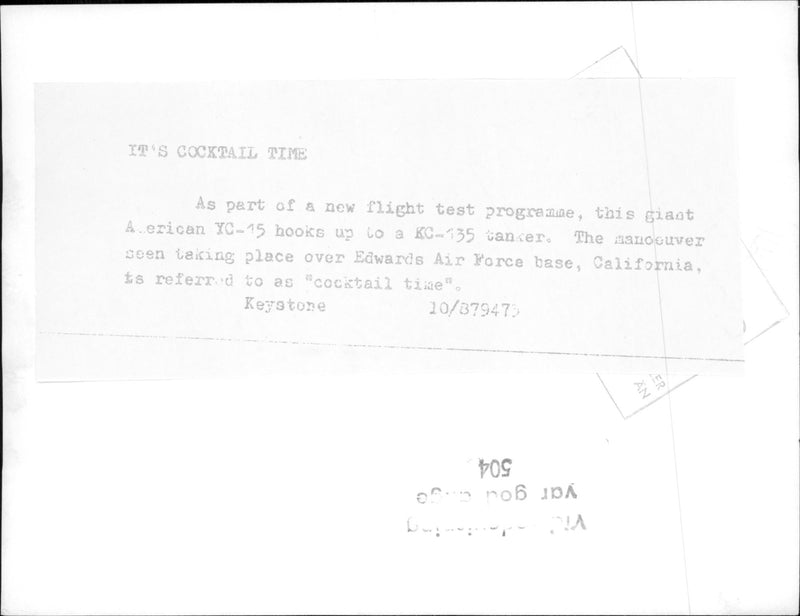 Trial flight with refueling planes in the air. - Vintage Photograph