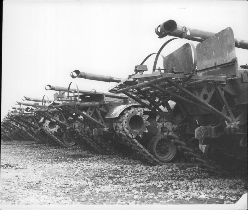 A line of M-48 tanks stored at Germersheim, Germany - Vintage Photograph
