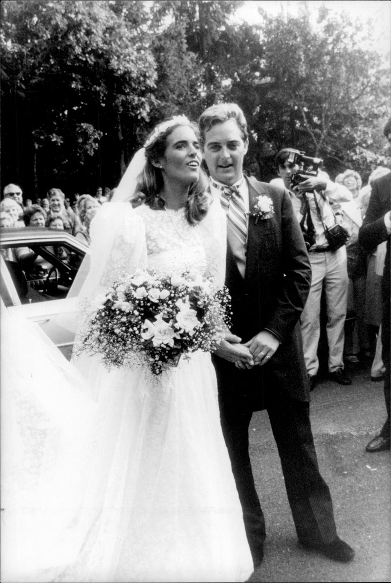 Sydney Lawford, daughter of Patricia Kennedy, along with her newcomer husband Peter McKelvy. - Vintage Photograph