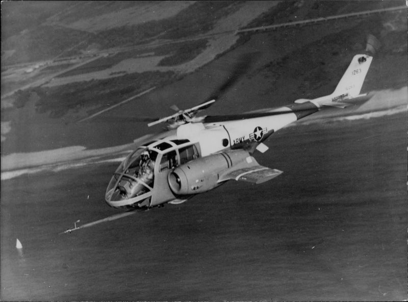 XH-51A helicopter flying over the coast of Southern California setting a new world record - Vintage Photograph