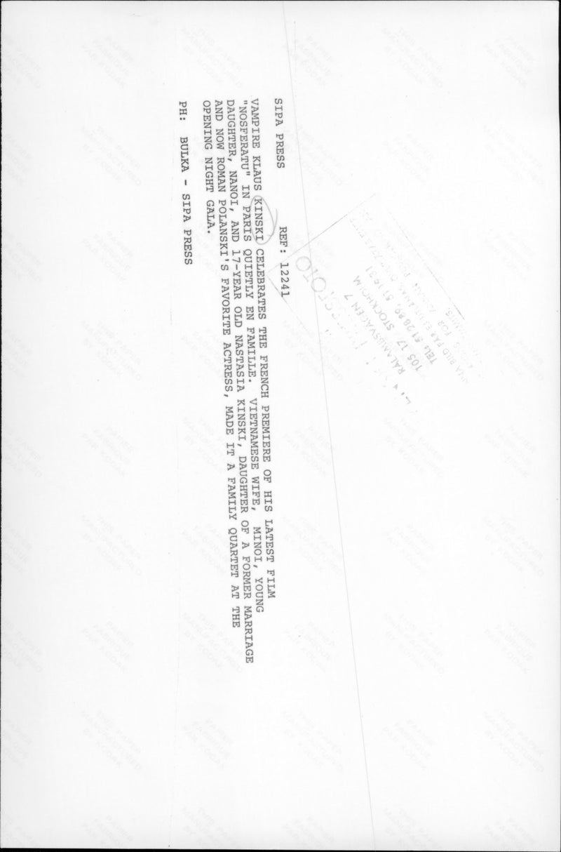 Klaus Kinsky with his wife Minoi and their daughter Nanoi at the premiere of &quot;Nosferatu&quot;. - Vintage Photograph