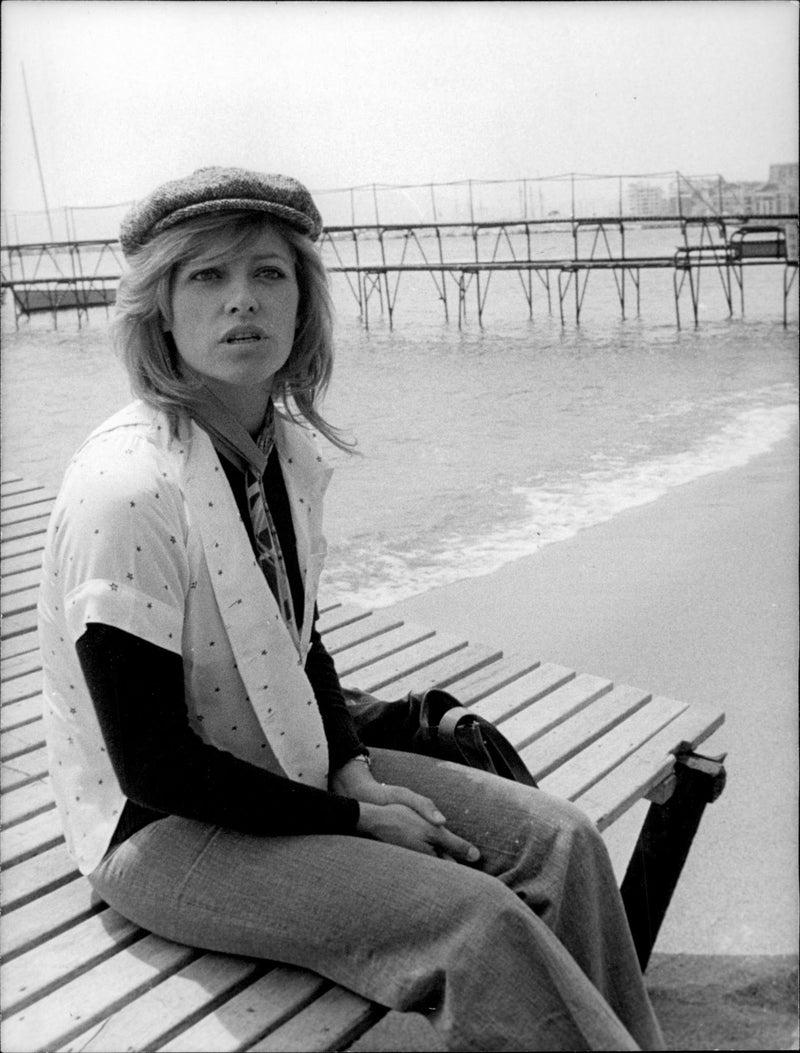 Portrait image of actress Nathalie Delon taken at the Cannes Film Festival. - Vintage Photograph