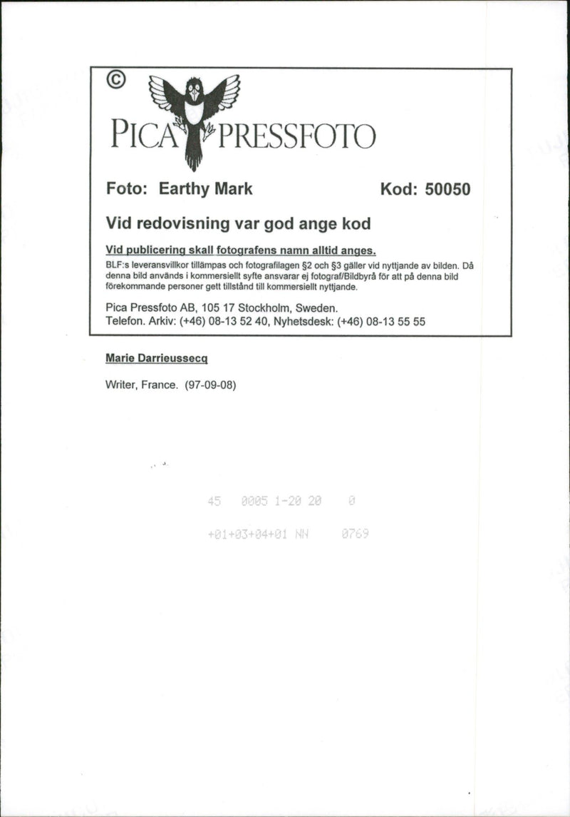 1997 TELEPHONE SWEDEN PICA RESPONSIBLE IMAGE DELIVER FRANCE WRITER - Vintage Photograph