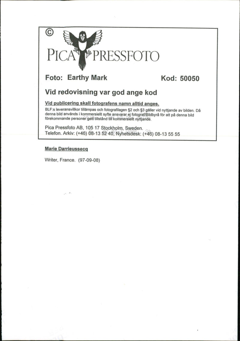 1997 TELEPHONE SWEDEN PICA RESPONSIBLE IMAGE DELIVER FRANCE WRITER - Vintage Photograph