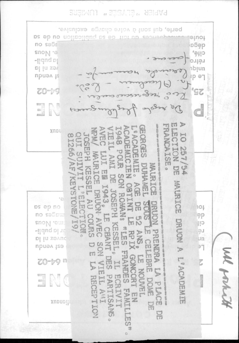 Writer Maurice Druon with his uncle Joseph Kessel during reception after being elected member of the French Academy - Vintage Photograph