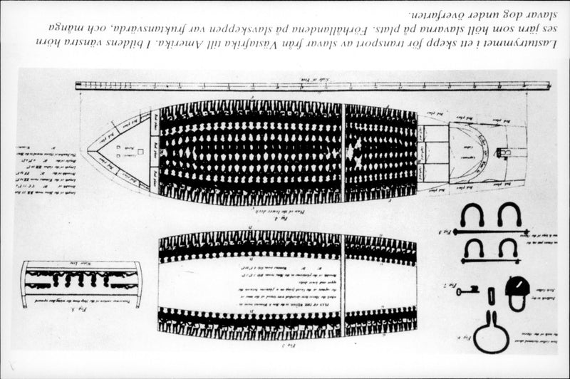 Illustration of the cargo space on one of the ships carrying slaves from West Africa to America. - Vintage Photograph