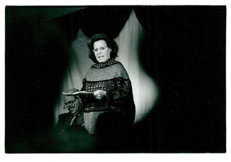 Actress Margaretha Krook reads on stage. - Vintage Photograph
