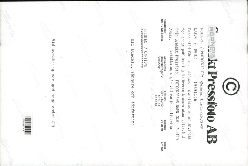 Singer and writer, Ulf Lundell. - Vintage Photograph