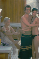 Paula Yates on the beach together with Michael Hutchence. - Vintage Photograph