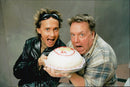 Lasse Flinckman and Christer Lindarw in the music group After Dark celebrate 20 years in the industry with a cake - Vintage Photograph