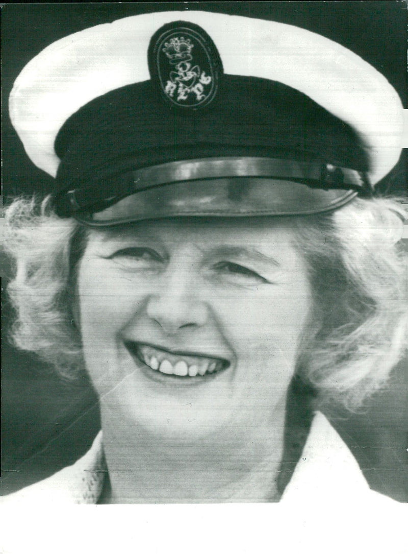 Margaret Thatcher with a sea lap borrowed by Lord Harvington - Vintage Photograph