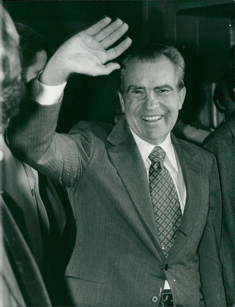 Richard Nixon waves at the return to the United States - Vintage Photograph
