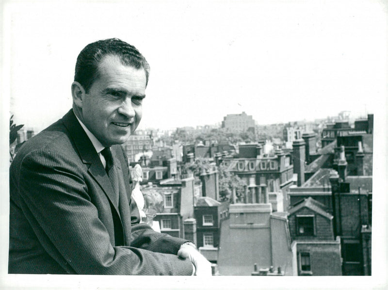 Richard Nixon is interviewed during his visit to London - Vintage Photograph