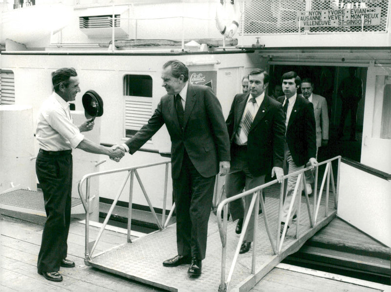 Richard Nixon is welcome from the boat - Vintage Photograph