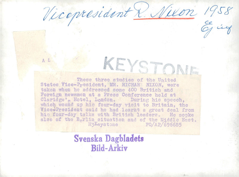 Vice President Richard Nixon talks at a press conference at Claridge&
